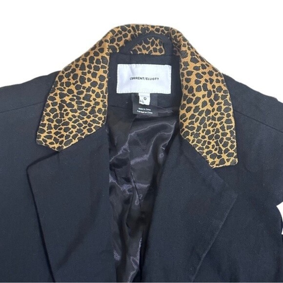 Current/Elliott Black The Calla Cotton-Wool Blazer w/ Leopard Print Trim Sz 0 - Picture 5 of 8